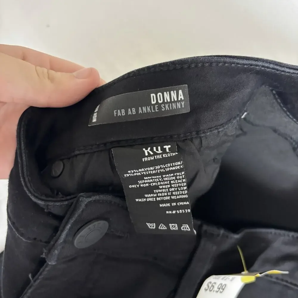 KUT From The Kloth Donna Fab Ab Ankle Skinny Jeans Black Raw Hem Size 8